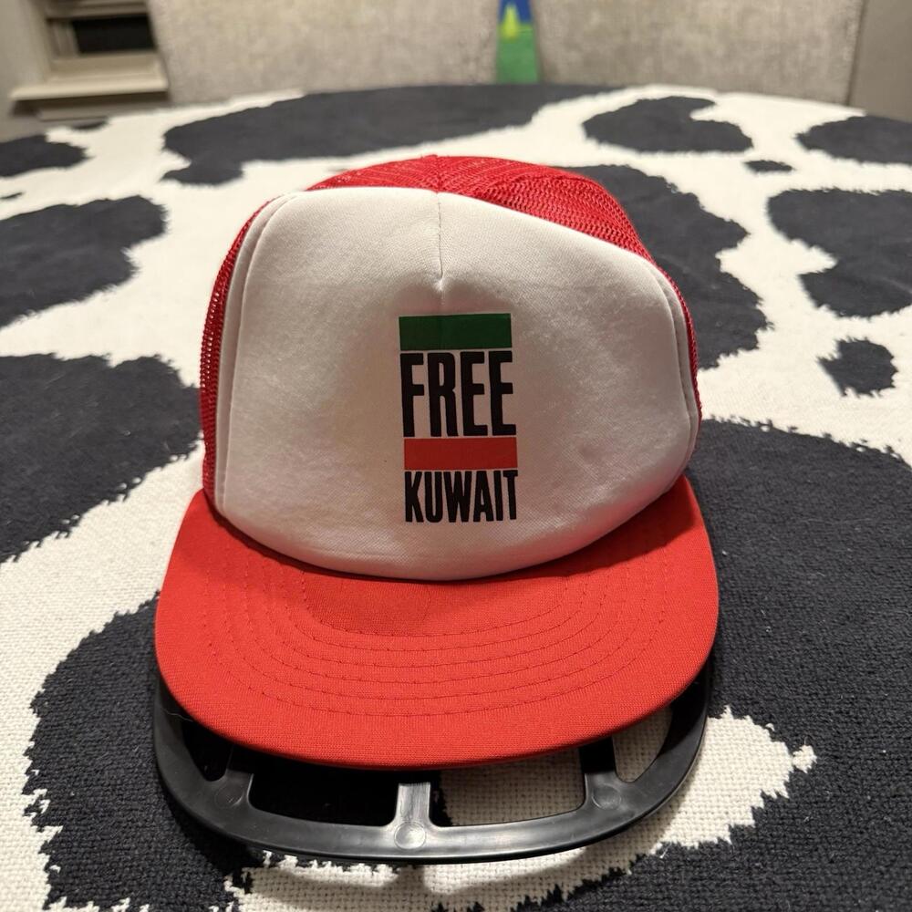 Vintage 80s/90s Free Kuwait Red‎ Trucker Hat Cap Yupoong Polyester Foam OSFA